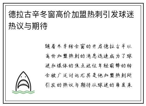 德拉古辛冬窗高价加盟热刺引发球迷热议与期待